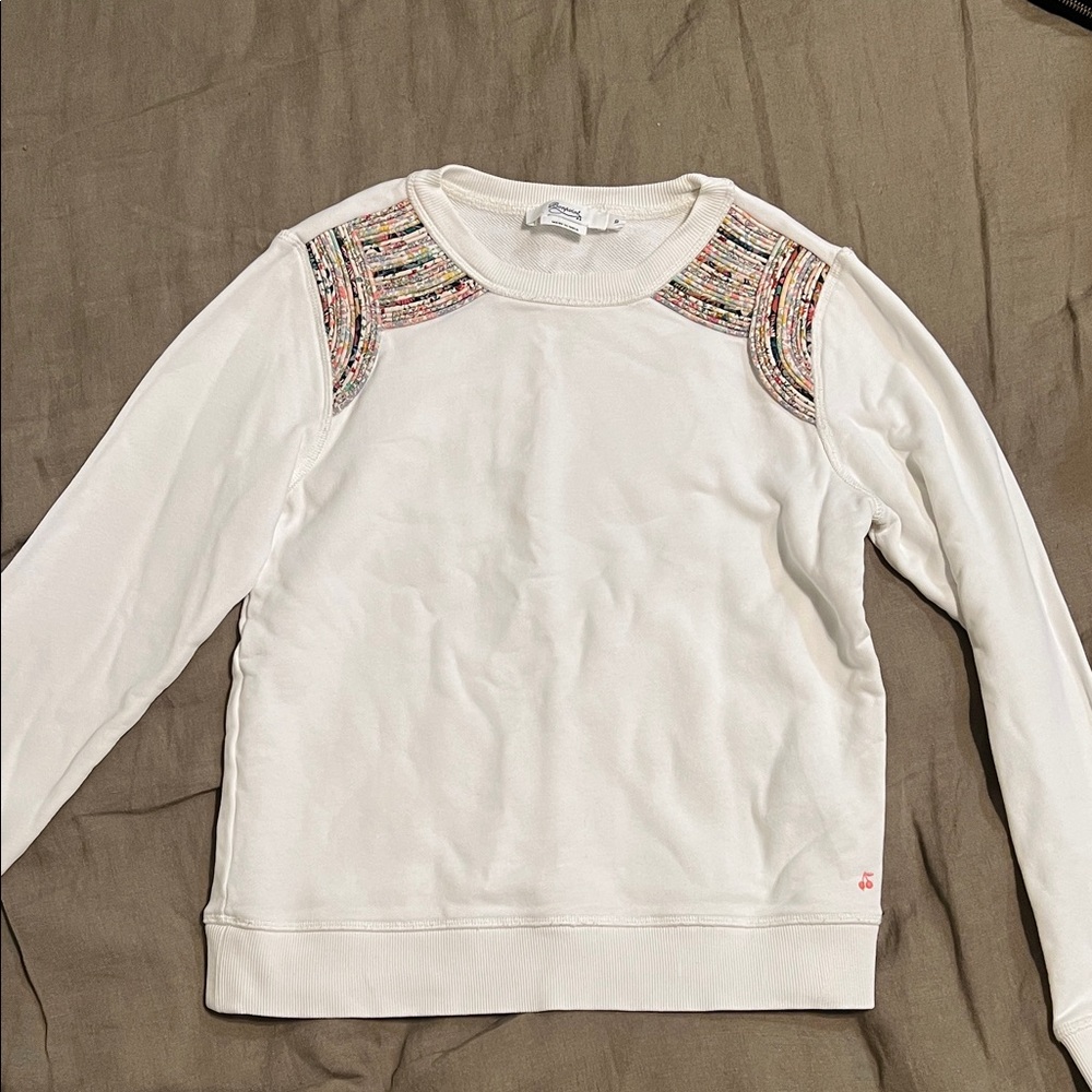 Bonpoint Ivory Sweater with Colorful Shoulder Details
